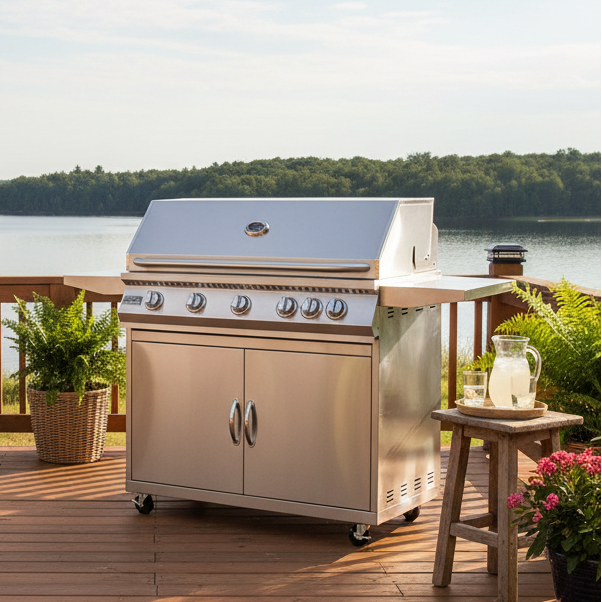 5 Burner 40" KOKOMO BBQ Grill with Cart & Locking Casters. Lifetime Warranty