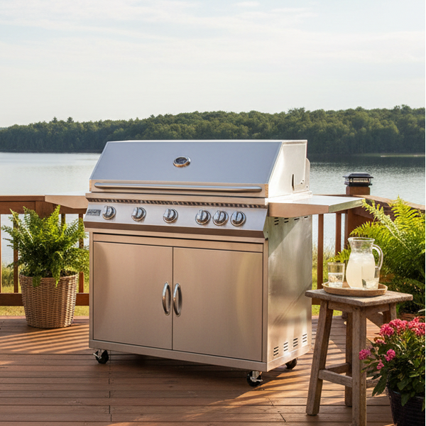 5 Burner 40" KOKOMO BBQ Grill with Cart & Locking Casters. Lifetime Warranty