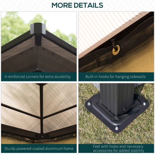 Hardtop Outdoor Pergola Gazebo – Aluminum Frame, Polycarbonate Roof & Removable Netting
