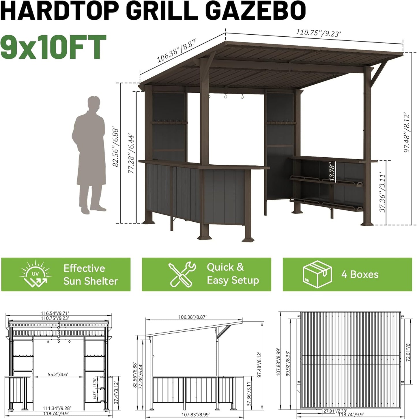 9X10FT Hardtop Grill Gazebo for Outdoor BBQs