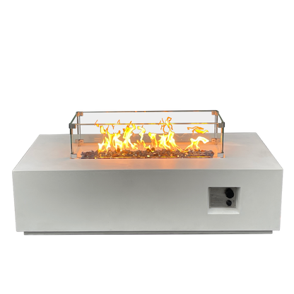 52" Rectangular Propane Fire Pit Table – Concrete, Antique White
