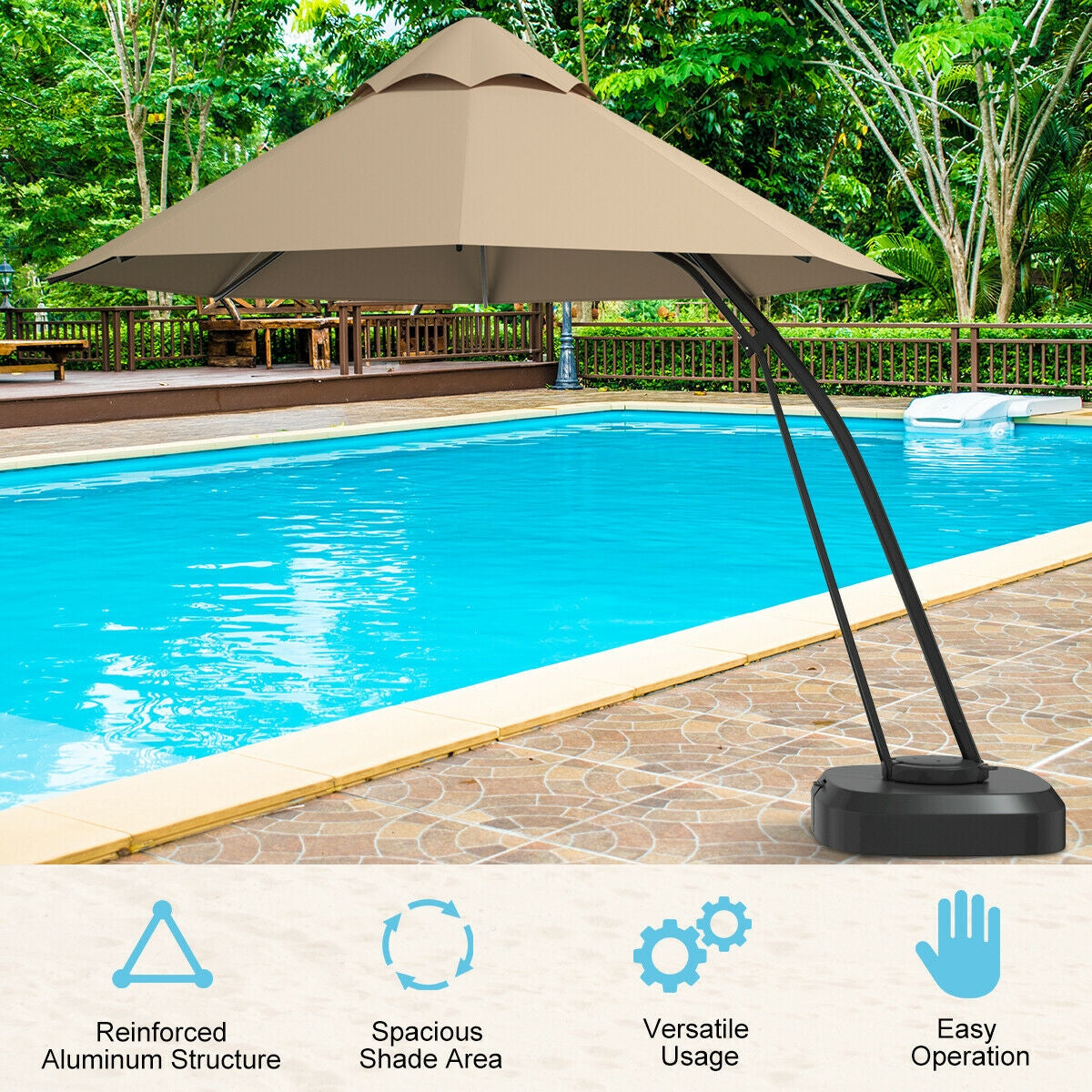 11' Grand Cantilever Umbrella – Premium 360° Rotating Sunshade with Integrated Wheeled Base