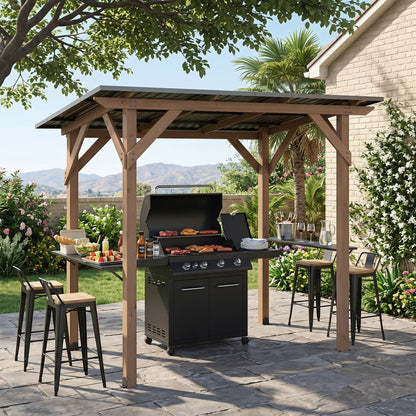 8.6' x 5' Cedar Wood Grill Gazebo with Serving Shelves