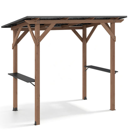 8.6' x 5' Cedar Wood Grill Gazebo with Serving Shelves