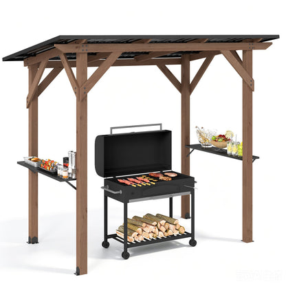 8.6' x 5' Cedar Wood Grill Gazebo with Serving Shelves