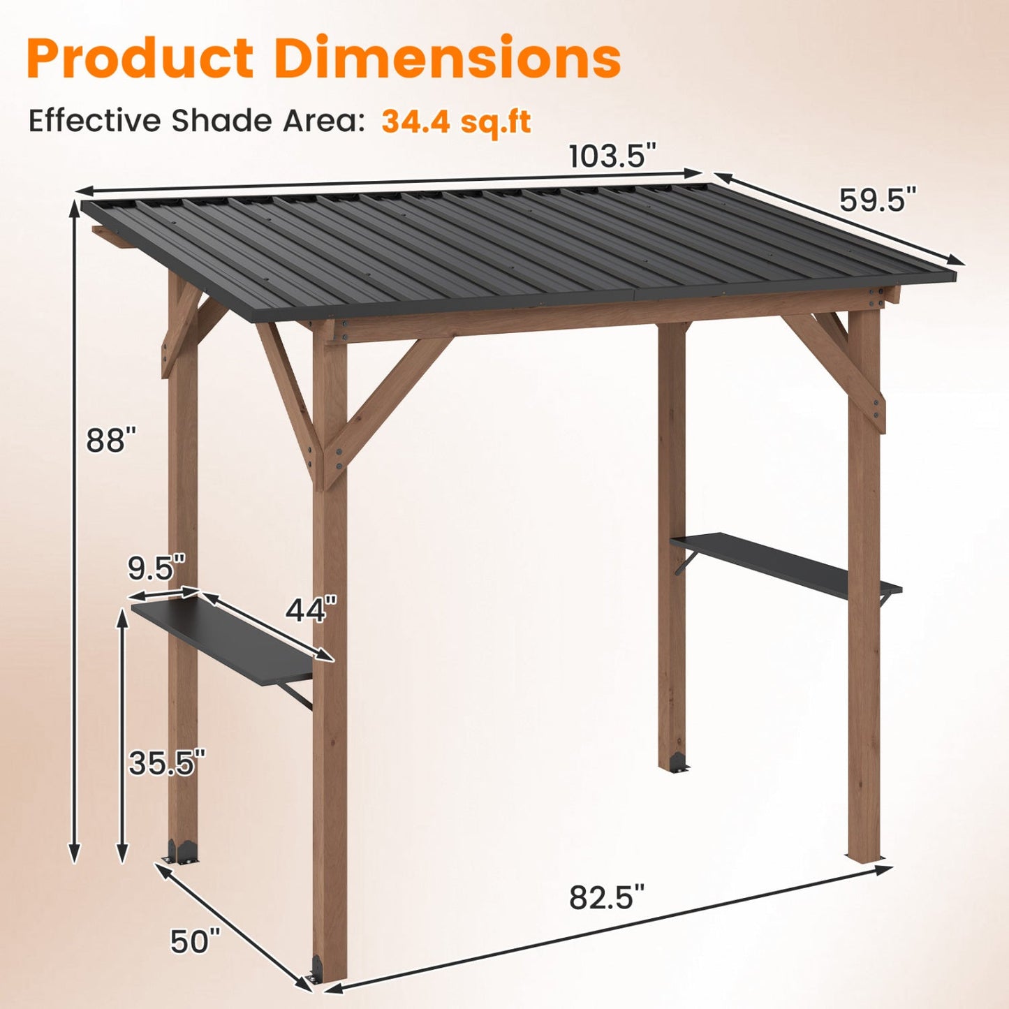 8.6' x 5' Cedar Wood Grill Gazebo with Serving Shelves