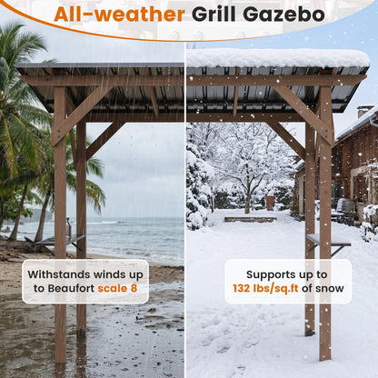 8.6' x 5' Cedar Wood Grill Gazebo with Serving Shelves
