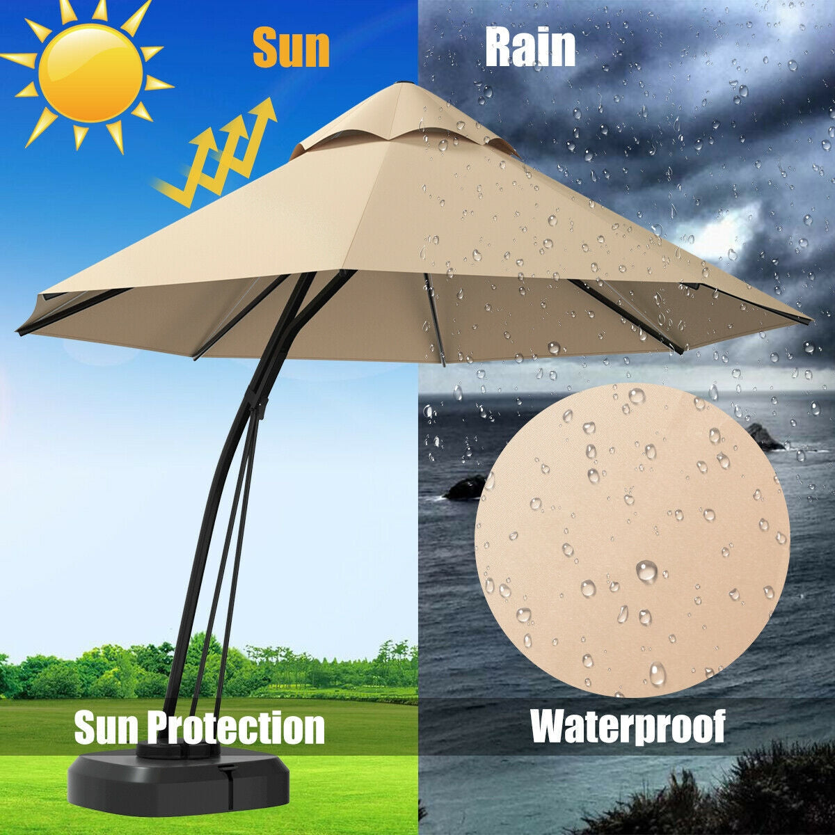 11' Grand Cantilever Umbrella – Premium 360° Rotating Sunshade with Integrated Wheeled Base
