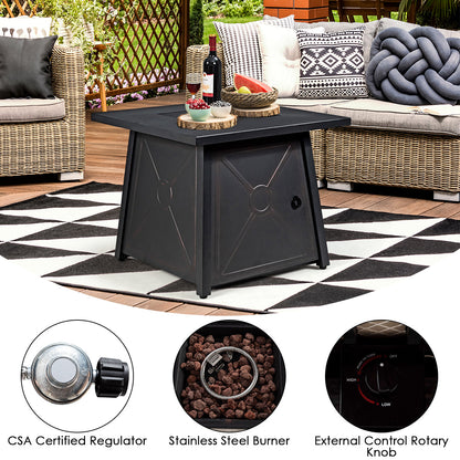9-Piece Weatherproof Rattan Patio Conversation Set with 30-In. Propane Fire Pit Table and Dust Covers