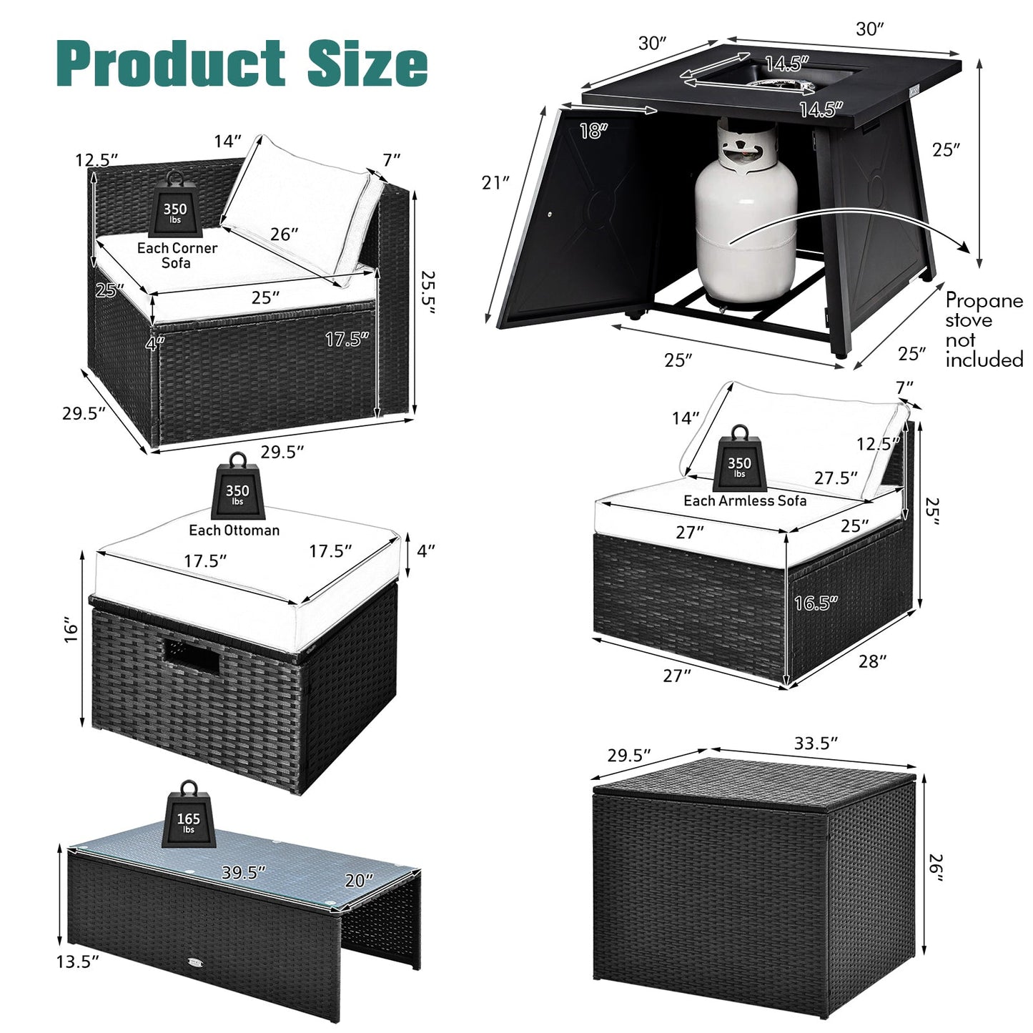 9-Piece Weatherproof Rattan Patio Conversation Set with 30-In. Propane Fire Pit Table and Dust Covers