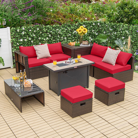 9-Piece Outdoor Patio Furniture Set with 42-Inch Propane Fire Pit Table