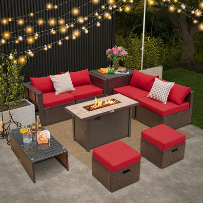 9-Piece Outdoor Patio Furniture Set with 42-Inch Propane Fire Pit Table