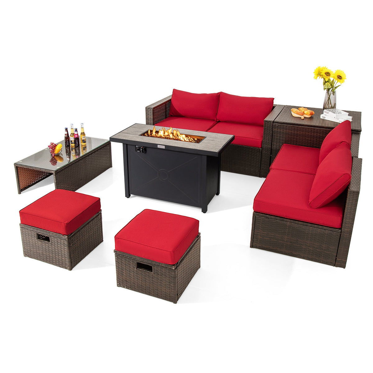 9-Piece Outdoor Patio Furniture Set with 42-Inch Propane Fire Pit Table