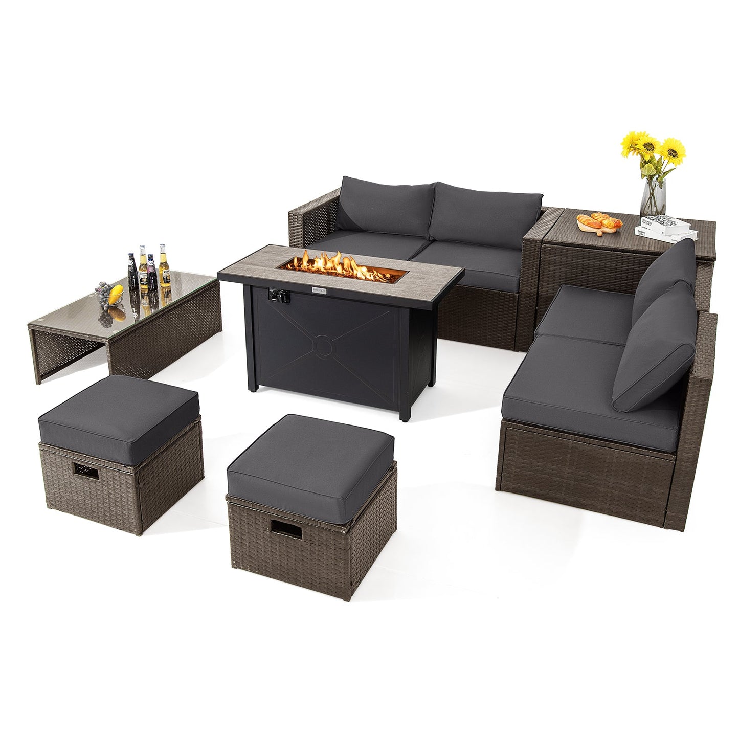 9-Piece Outdoor Patio Furniture Set with 42-Inch Propane Fire Pit Table