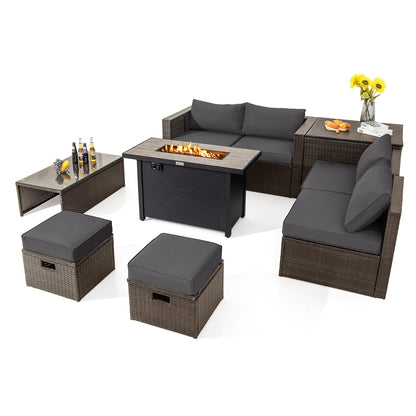 9-Piece Outdoor Patio Furniture Set with 42-Inch Propane Fire Pit Table
