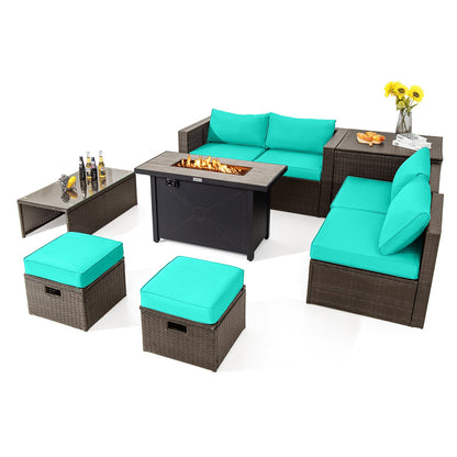 9-Piece Outdoor Patio Furniture Set with 42-Inch Propane Fire Pit Table