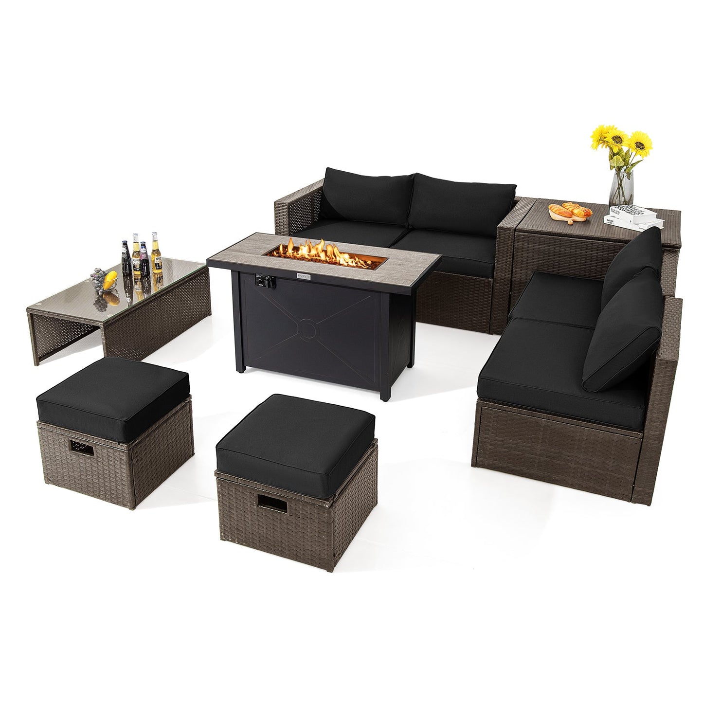 9-Piece Outdoor Patio Furniture Set with 42-Inch Propane Fire Pit Table