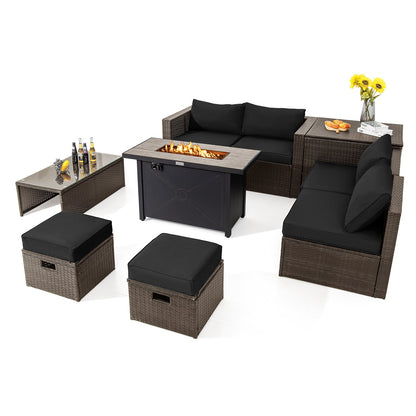 9-Piece Outdoor Patio Furniture Set with 42-Inch Propane Fire Pit Table