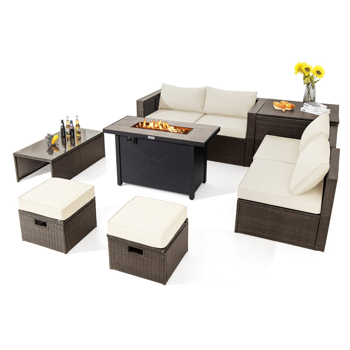 9-Piece Outdoor Patio Furniture Set with 42-Inch Propane Fire Pit Table