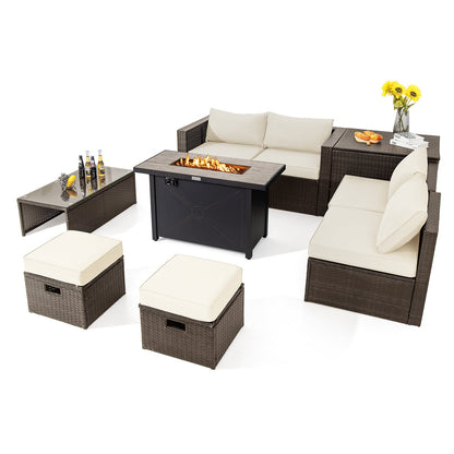 9-Piece Outdoor Patio Furniture Set with 42-Inch Propane Fire Pit Table