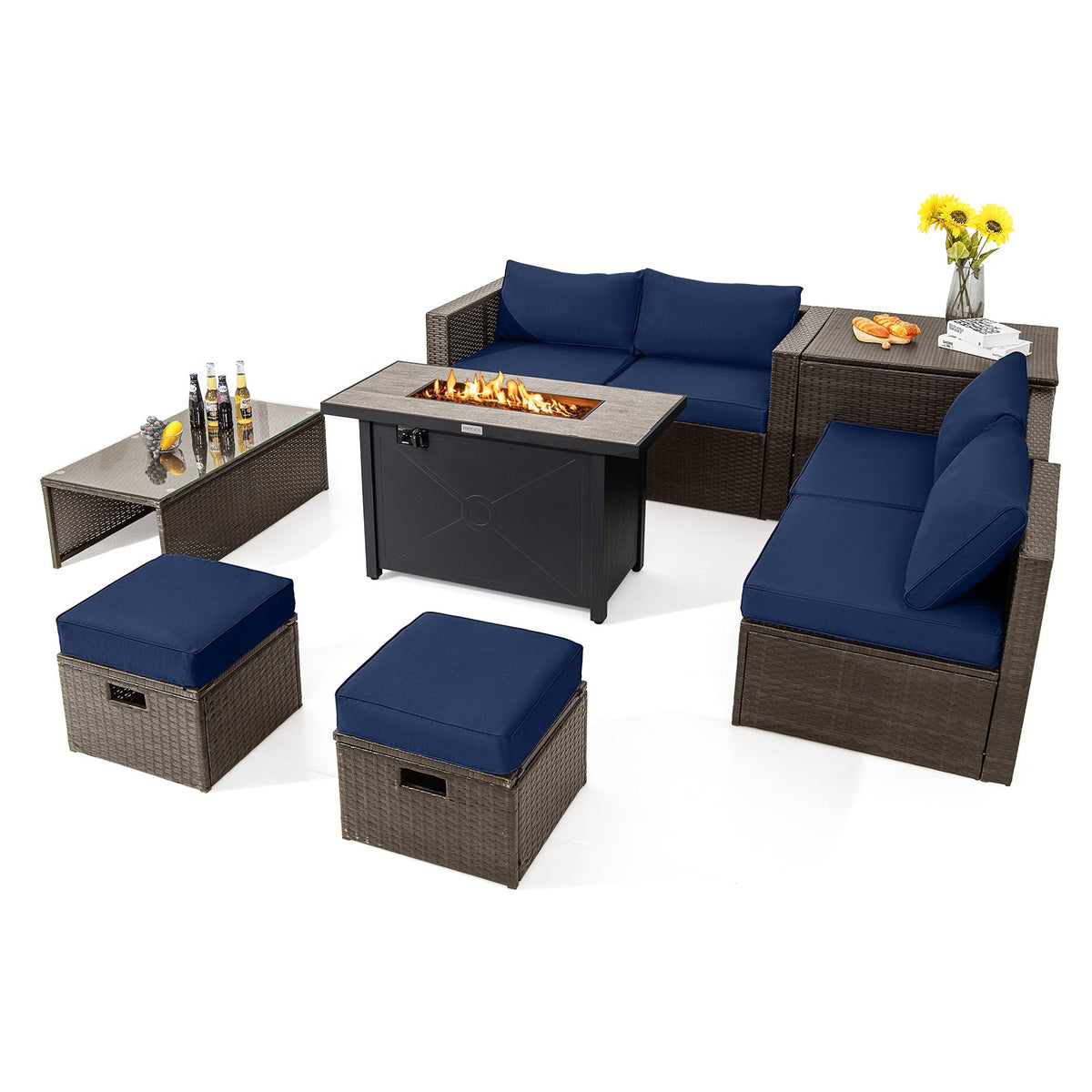 9-Piece Outdoor Patio Furniture Set with 42-Inch Propane Fire Pit Table