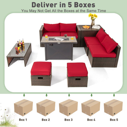 9-Piece Outdoor Patio Furniture Set with 42-Inch Propane Fire Pit Table