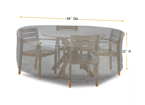 Premium Heavy-Duty Round Dining Set Cover - 3-Layer Water & UV-Resistant, Platinum Series, 94''Dia x 32"H for Outdoor Patio Furniture