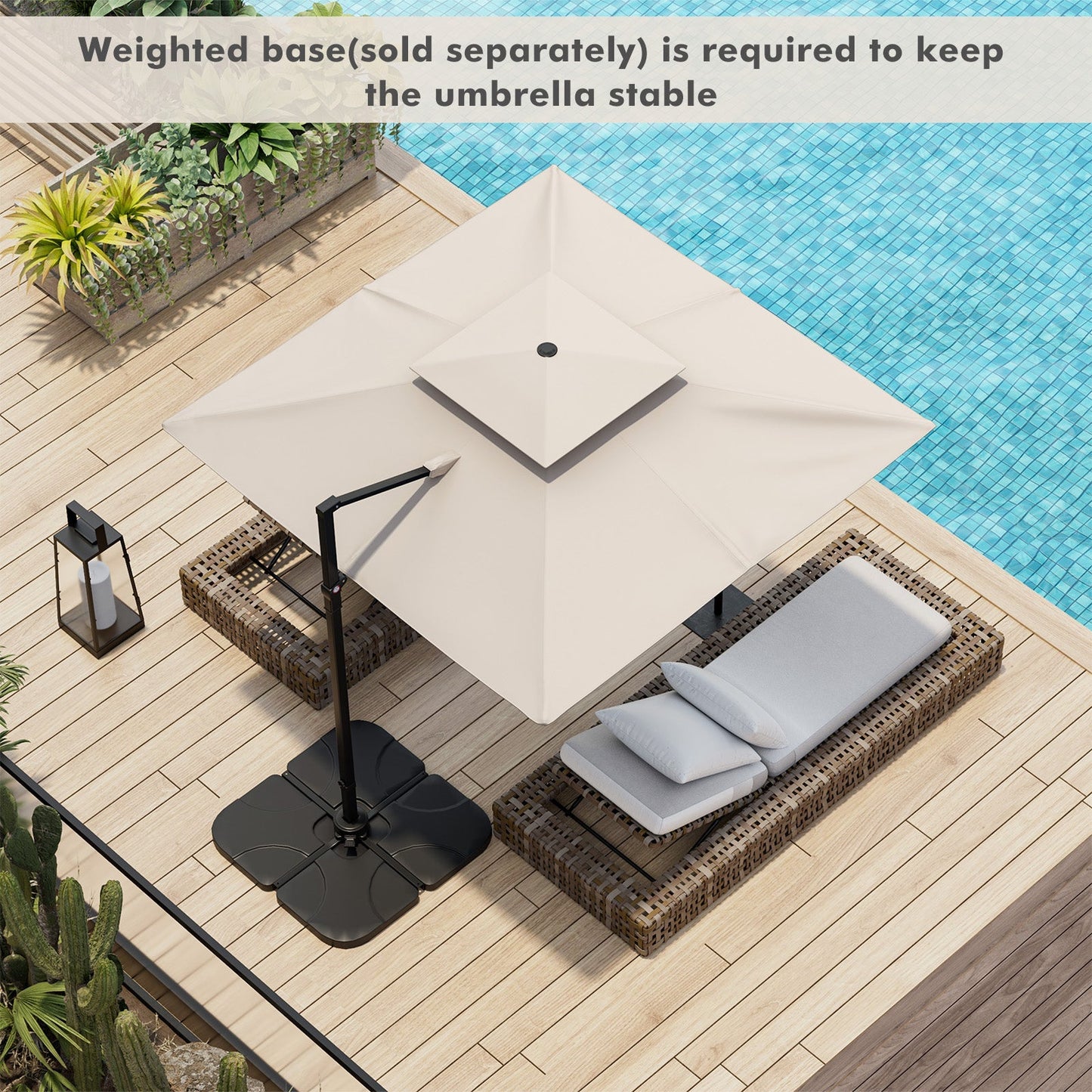 9.5' Cantilever Patio Umbrella with 360° Rotation and Double Top