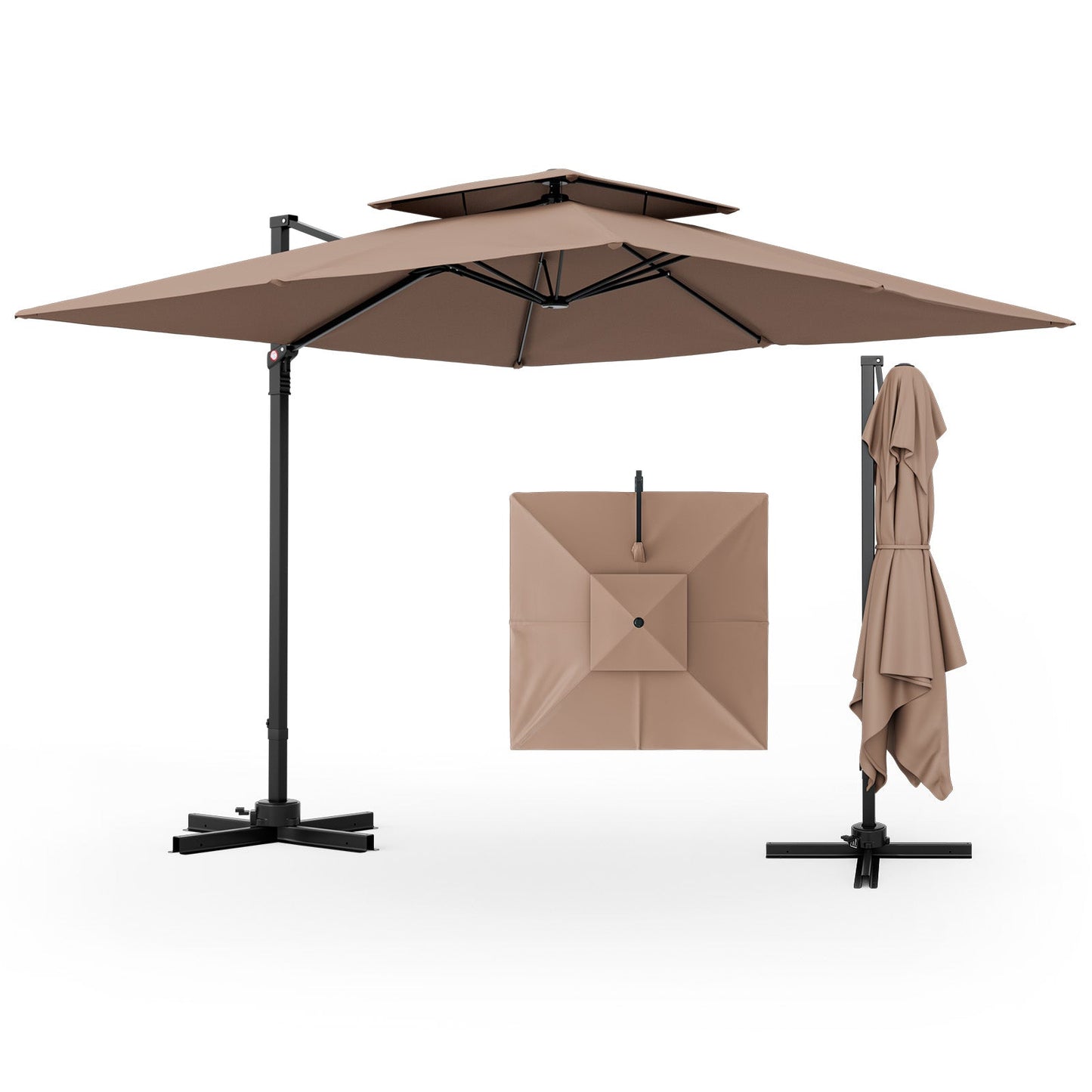 9.5' Cantilever Patio Umbrella with 360° Rotation and Double Top