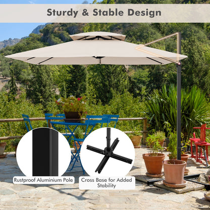 9.5' Cantilever Patio Umbrella with 360° Rotation and Double Top