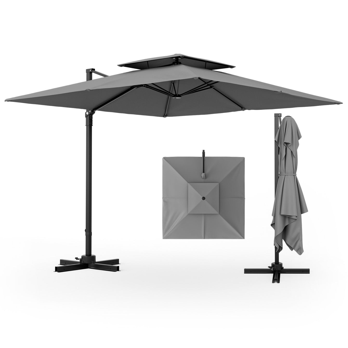 9.5' Cantilever Patio Umbrella with 360° Rotation and Double Top