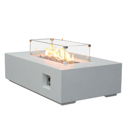 52" Rectangular Propane Fire Pit Table – Concrete, Antique White