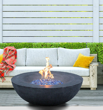 42" Round Propane Fire Pit Bowl – Concrete, Dark Gray