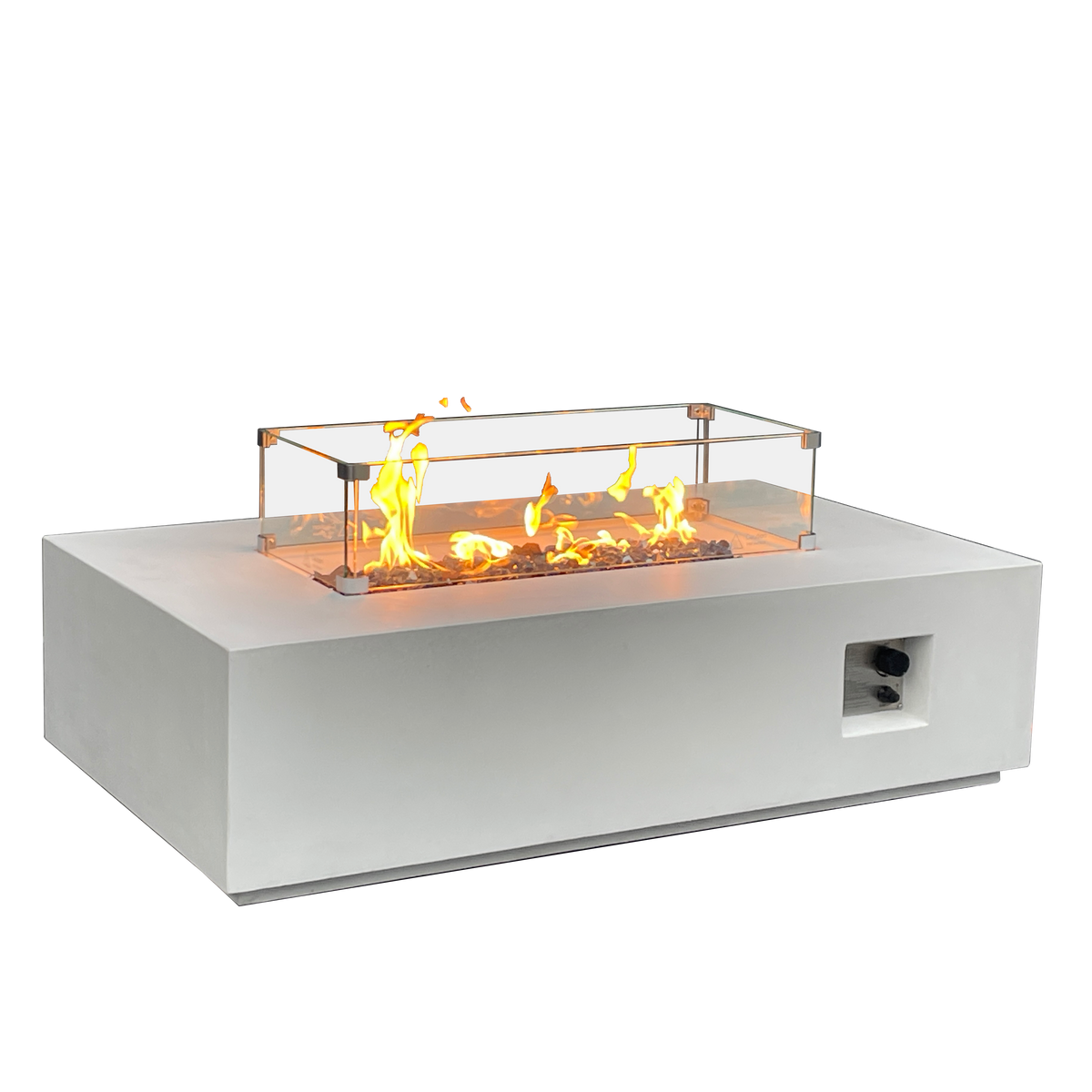 52" Rectangular Propane Fire Pit Table – Concrete, Antique White