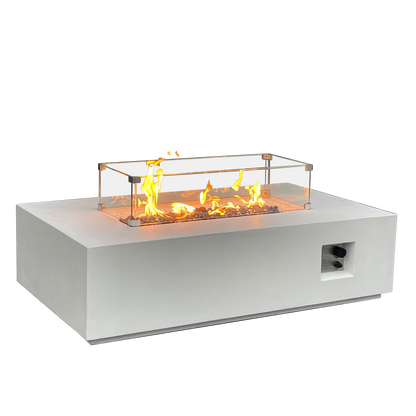 52" Rectangular Propane Fire Pit Table – Concrete, Antique White