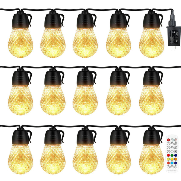 52.5 Feet Colorful Outdoor String Lights Smart RGB LED Patio Lights IP66 Waterproof Dimmable Hanging Light Bulbs with APP/ Remote Control 15 Bulbs