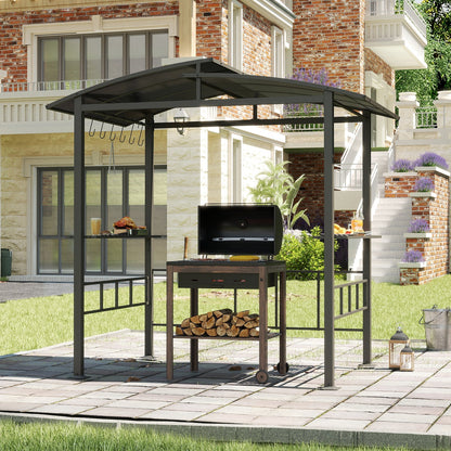 Hardtop Grill Gazebo with Vented Polycarbonate Roof and Side Shelves, Black