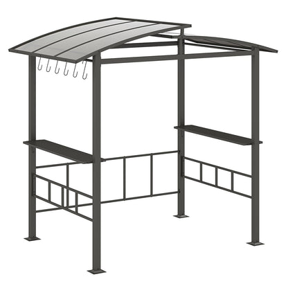 Hardtop Grill Gazebo with Vented Polycarbonate Roof and Side Shelves, Black