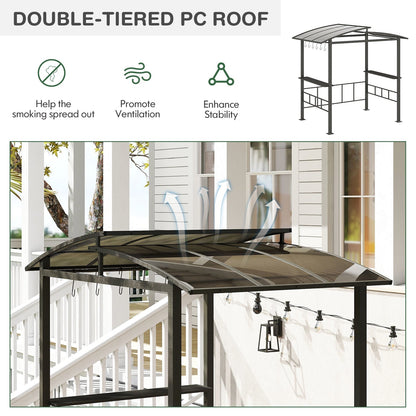Hardtop Grill Gazebo with Vented Polycarbonate Roof and Side Shelves, Black