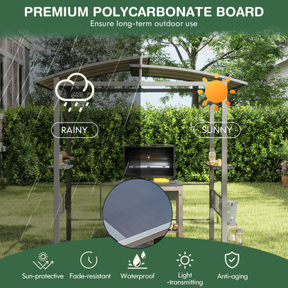 Hardtop Grill Gazebo with Vented Polycarbonate Roof and Side Shelves, Black