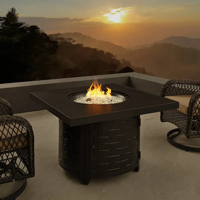 Henley 40-In. Round Aluminum Basketweave Convertible Gas Fire Pit Table