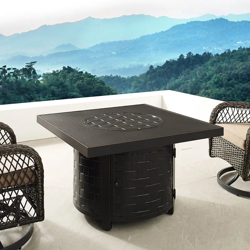 Henley 40-In. Round Aluminum Basketweave Convertible Gas Fire Pit Table