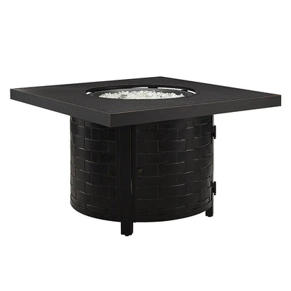 Henley 40-In. Round Aluminum Basketweave Convertible Gas Fire Pit Table