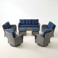 Outdoor Patio Furniture Set Designed for Gatherings, 6-Piece Conversation Set, Blue Cushions, Steel Frame