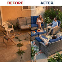 Patio Furniture Set 6-Piece Outdoor Patio Conversation Set with Blue Cushions Lawn Furniture — Before & After