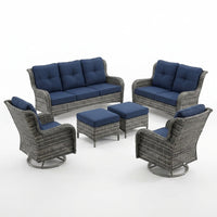 Patio Furniture Set 6-Piece Outdoor Patio Conversation Set with Blue Cushions Lawn Furniture — Studio Shot
