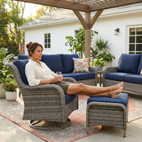 Patio Furniture Set 6-Piece Outdoor Patio Conversation Set with Blue Cushions Lawn Furniture — Lifestyle