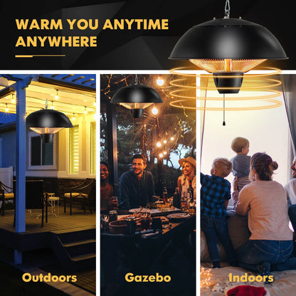 Electric Patio Heater 1500W Hanging Halogen IPX4 Waterproof