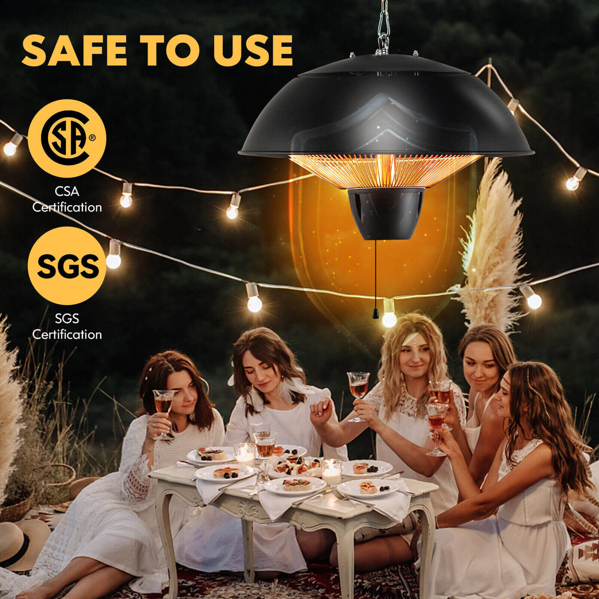 Electric Patio Heater 1500W Hanging Halogen IPX4 Waterproof