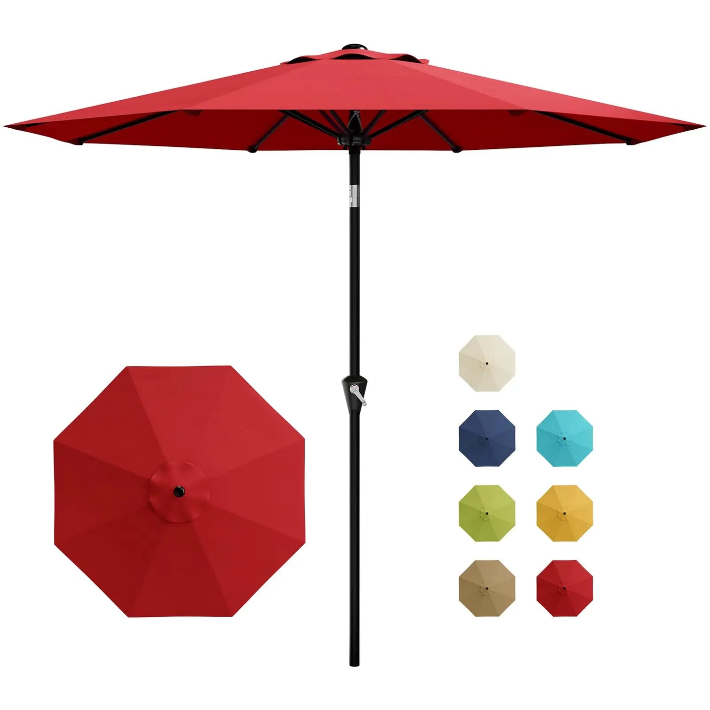 9-Ft. Patio Umbrella with Crank and Tilt, Outdoor Market Umbrella with UV Protection and Waterproof Canopy, 8-Rib Iron Frame for Pool, Deck and Backyard